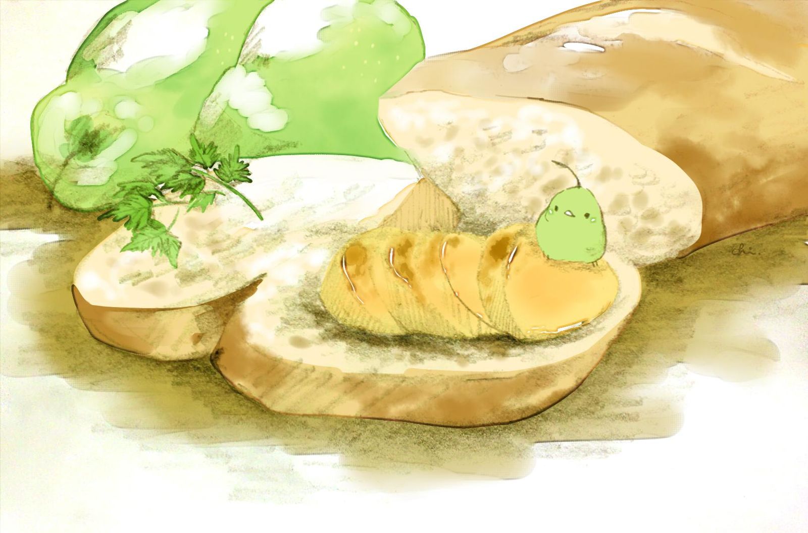 烤梨面包插画图片壁纸