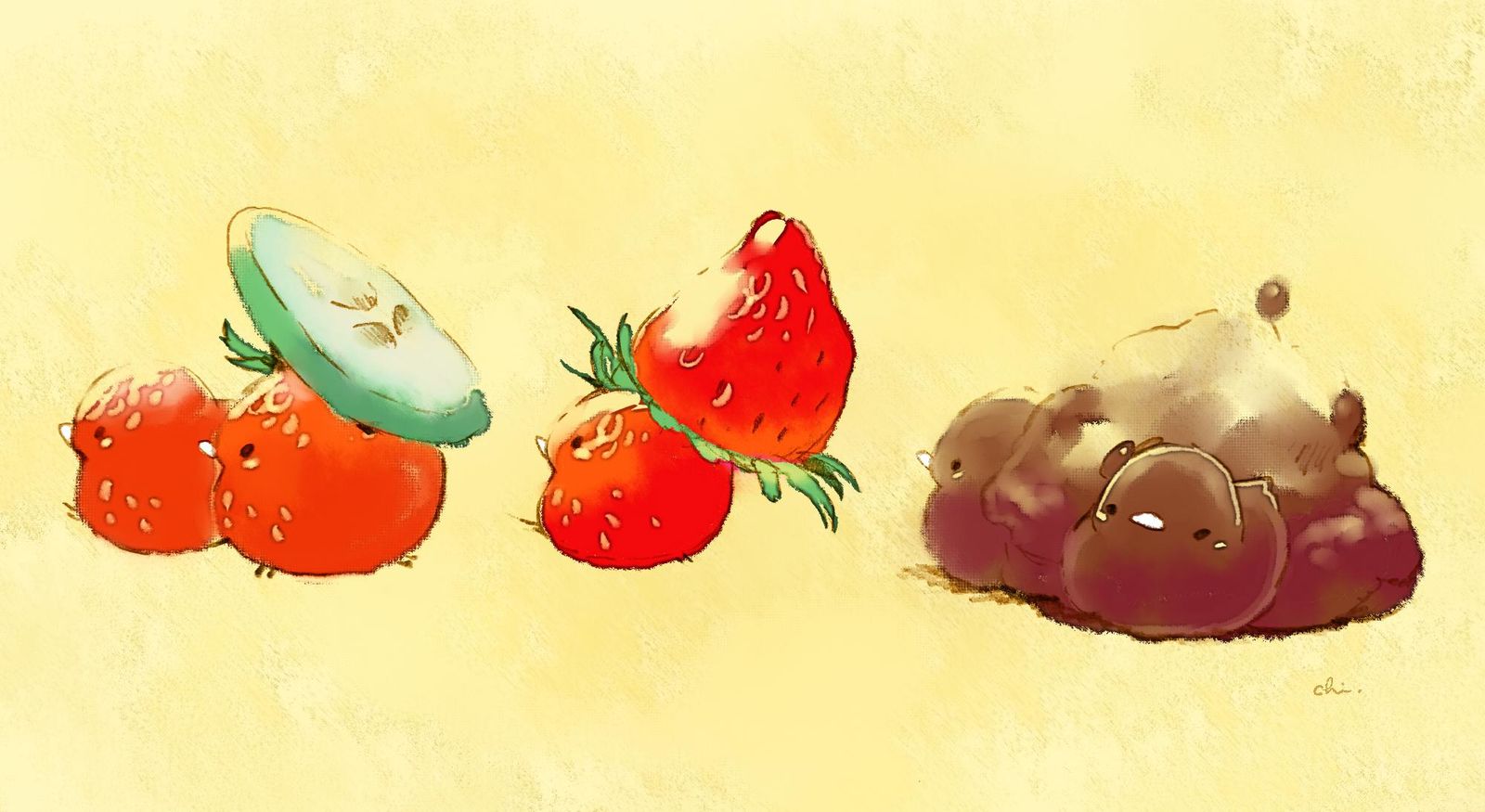 草莓、黄瓜和豆沙插画图片壁纸