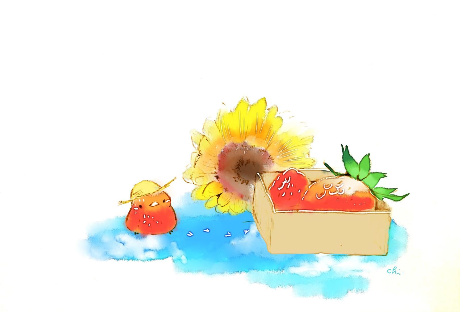 夏日草莓礼物插画图片壁纸