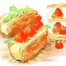 草莓和葡萄的千层派插画图片壁纸