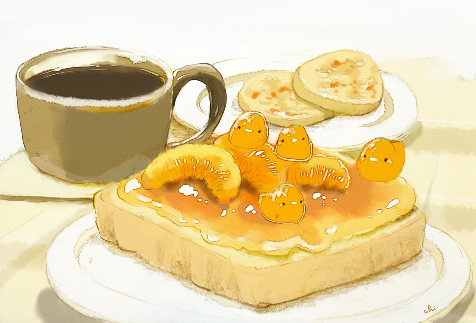 橘子吐司插画图片壁纸
