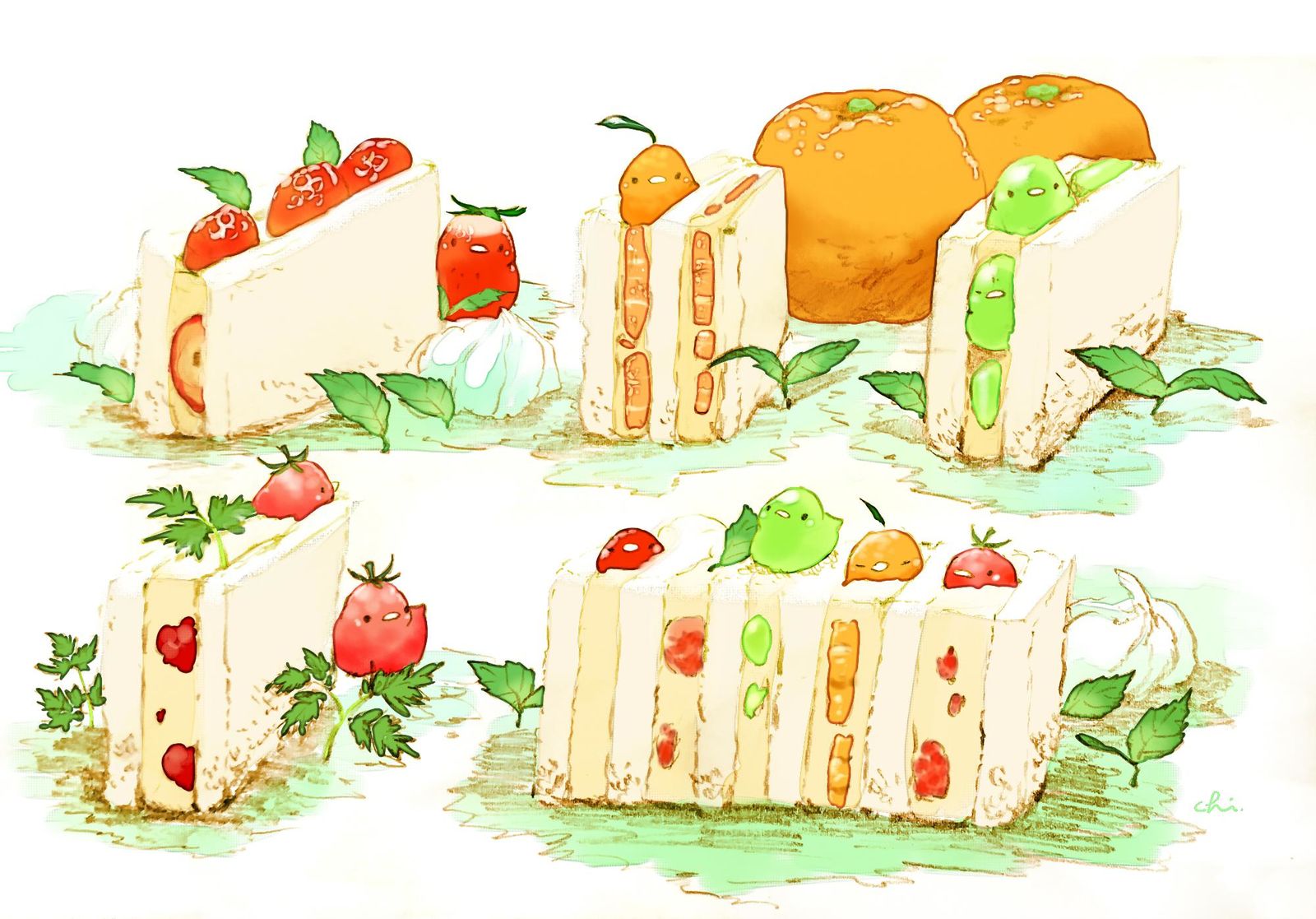 水果三明治拼盘插画图片壁纸