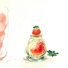 一个人草莓插画图片壁纸