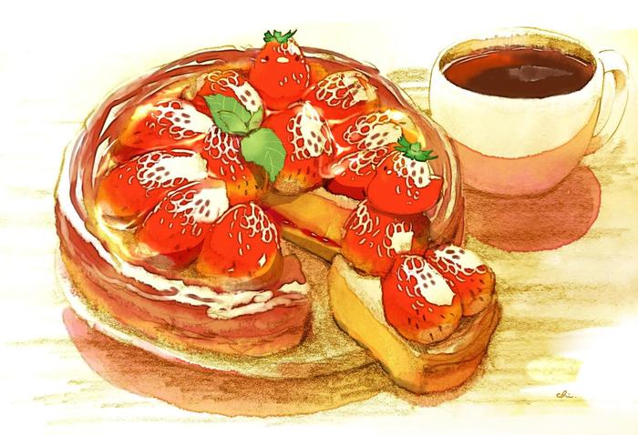 草莓馅饼套餐插画图片壁纸