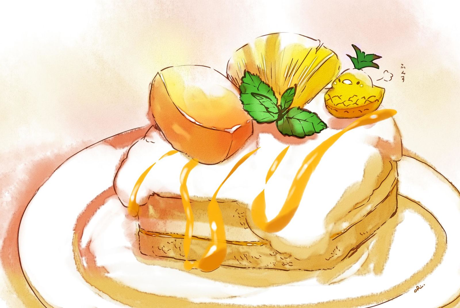 热带酸奶蛋糕插画图片壁纸