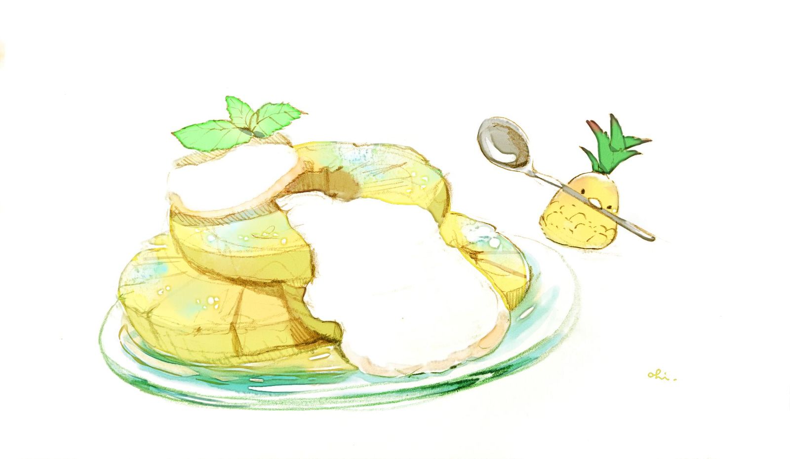 冷冻菠萝酸奶插画图片壁纸