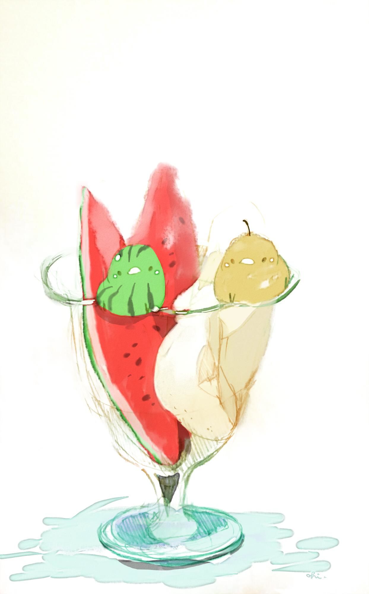 西瓜和梨插画图片壁纸
