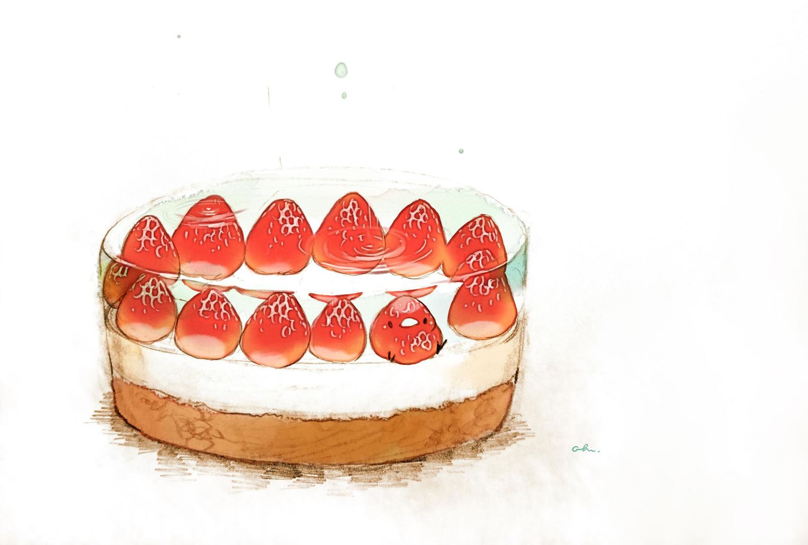 草莓果冻挞插画图片壁纸