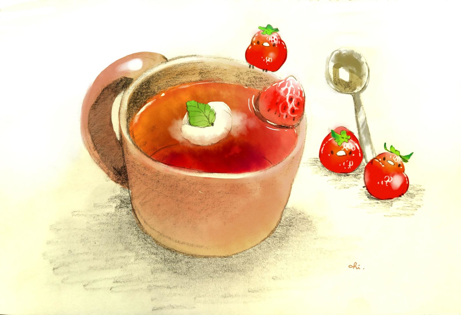 草莓果酱茶插画图片壁纸
