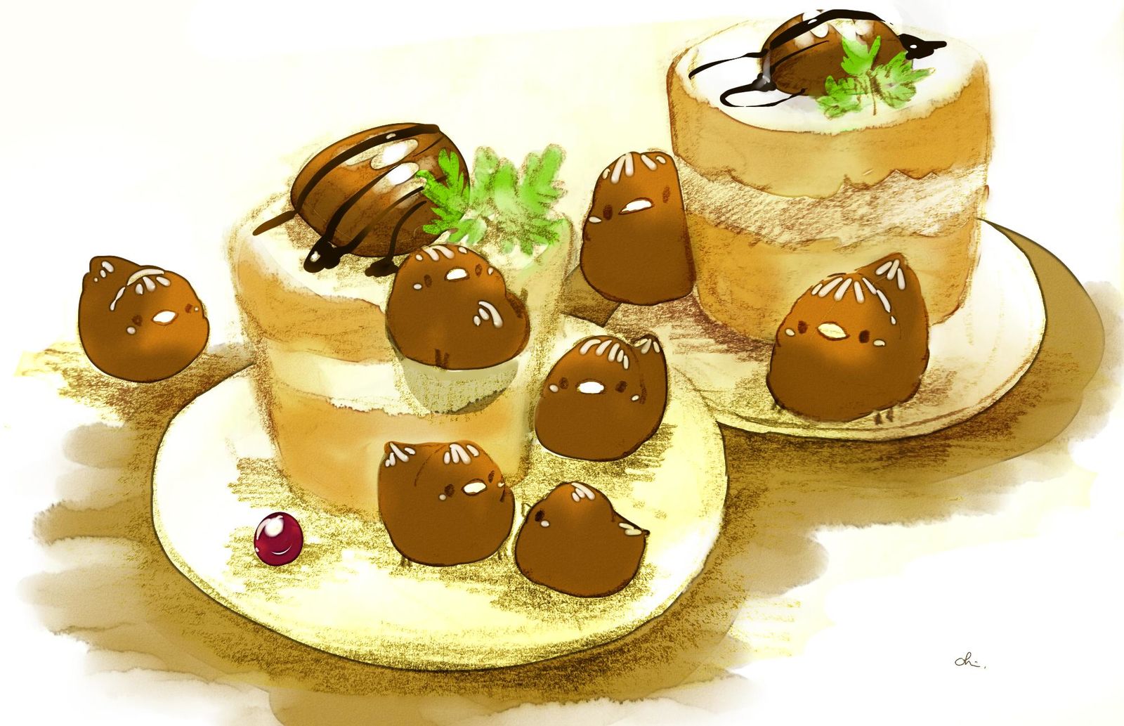栗子蛋糕插画图片壁纸