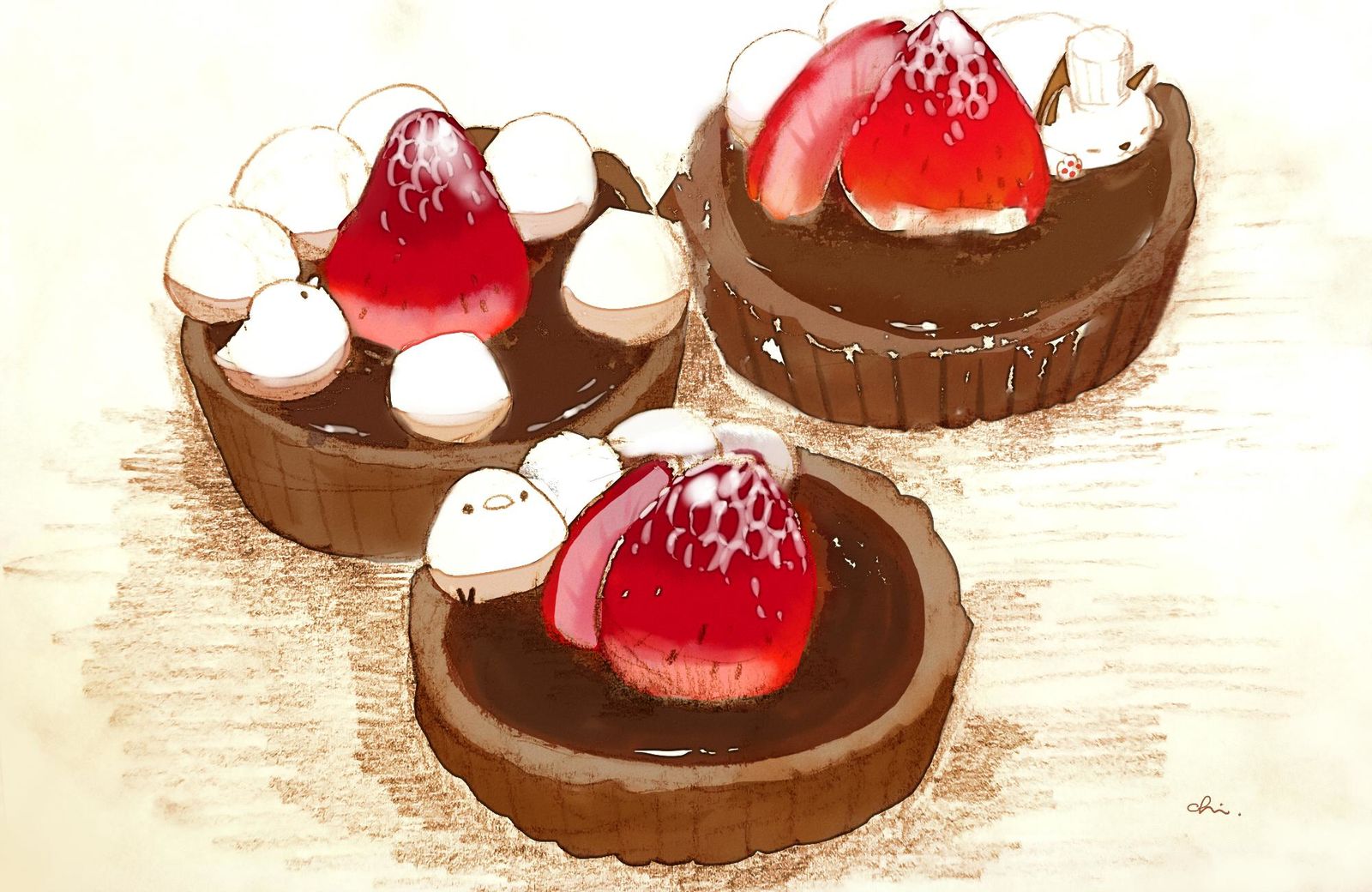 草莓巧克力挞插画图片壁纸
