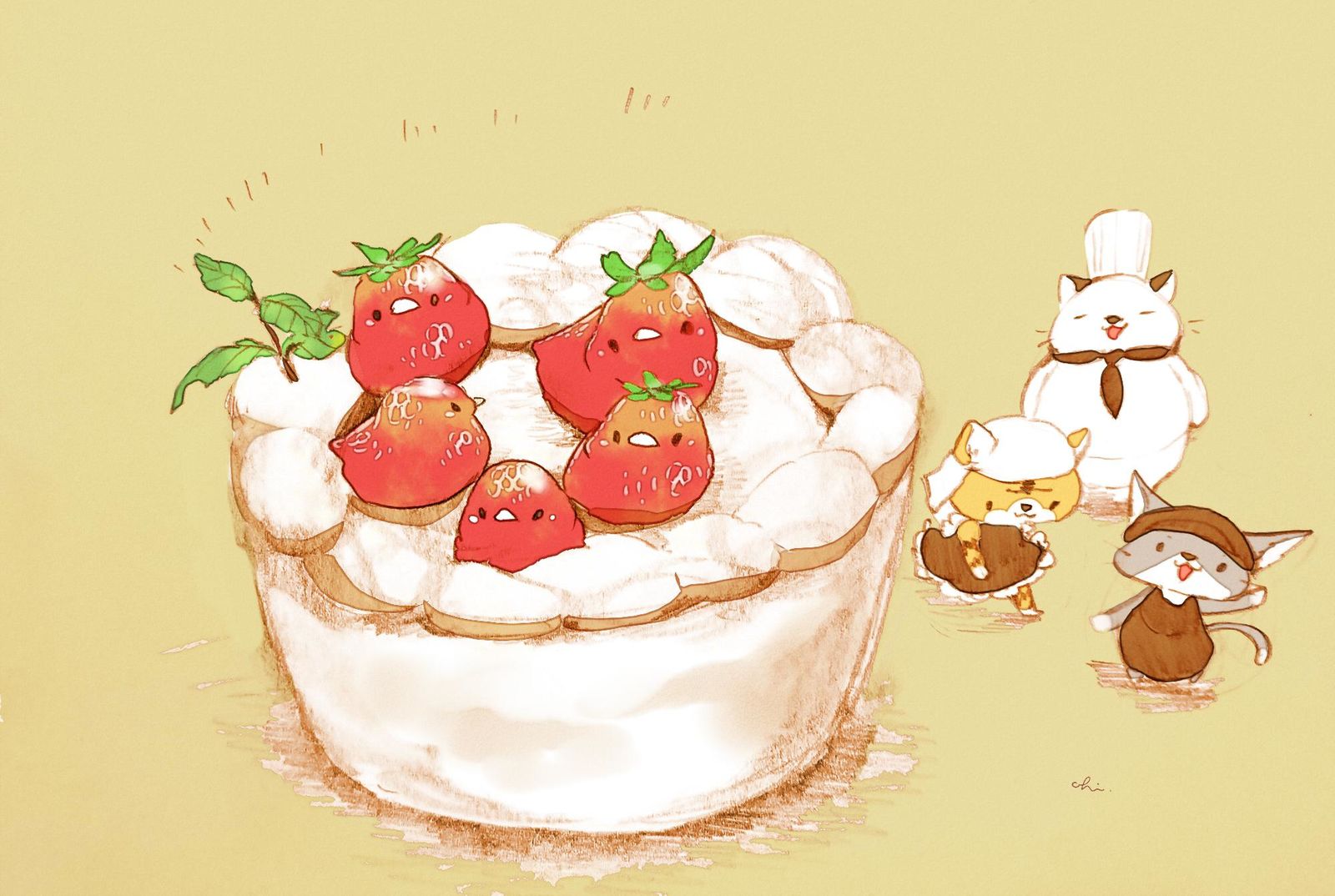 草莓迷你蛋糕插画图片壁纸