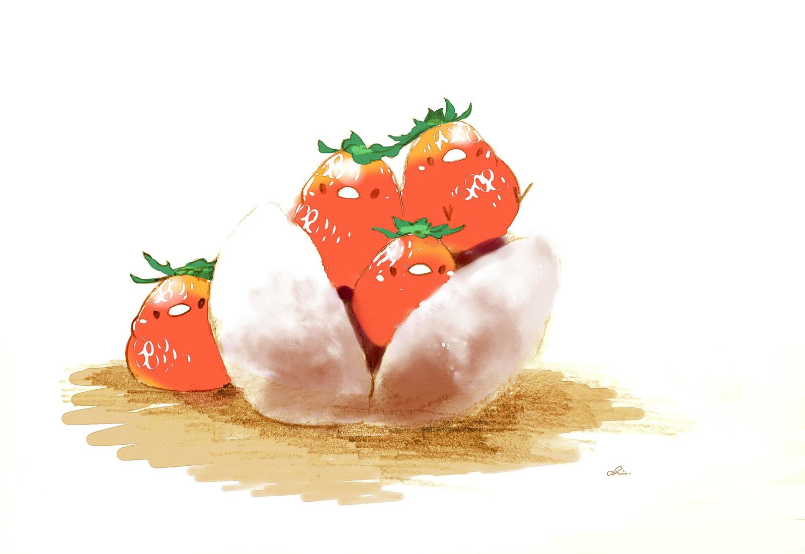 三重草莓大福插画图片壁纸