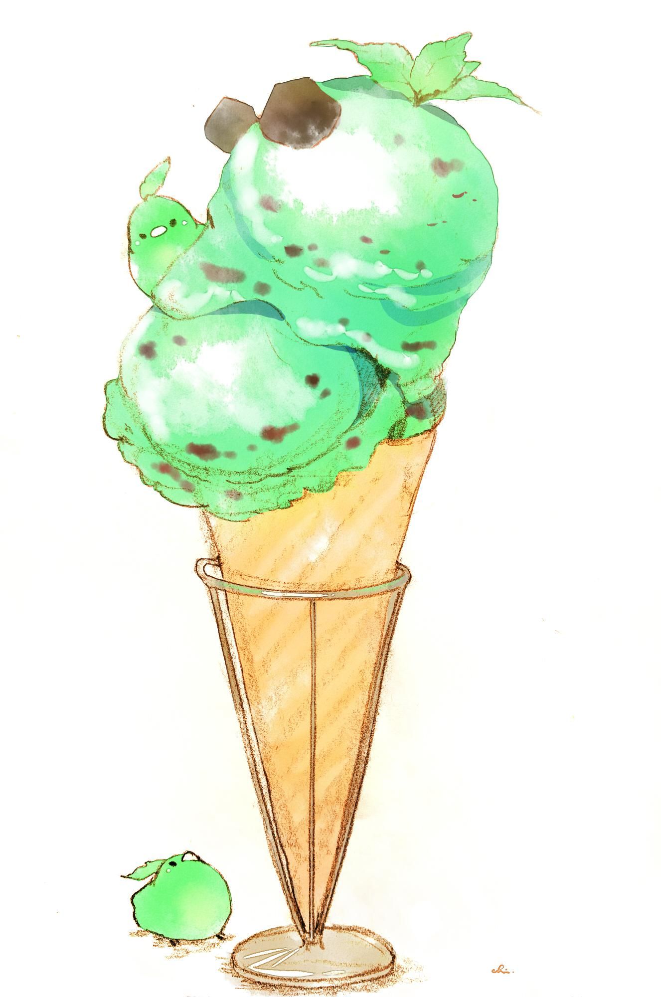 玉米巧克力薄荷冰淇淋插画图片壁纸