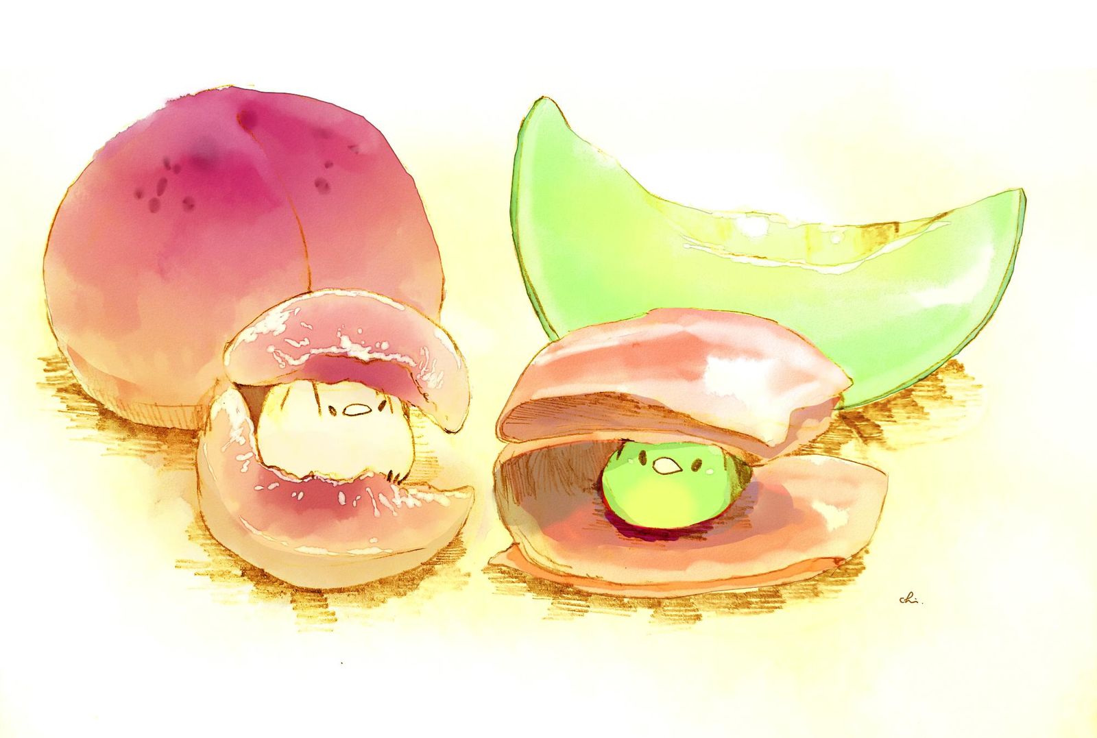 桃马苏里拉和生火腿甜瓜