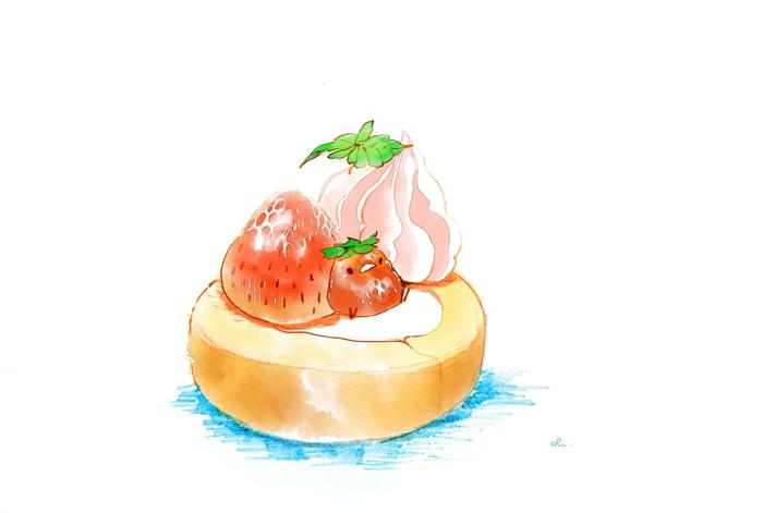 草莓蛋糕卷插画图片壁纸