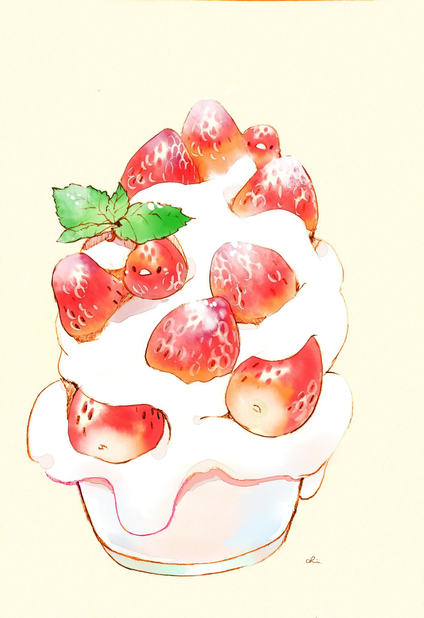 特大草莓冰淇淋插画图片壁纸