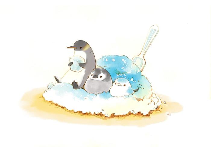 企鹅刨冰插画图片壁纸