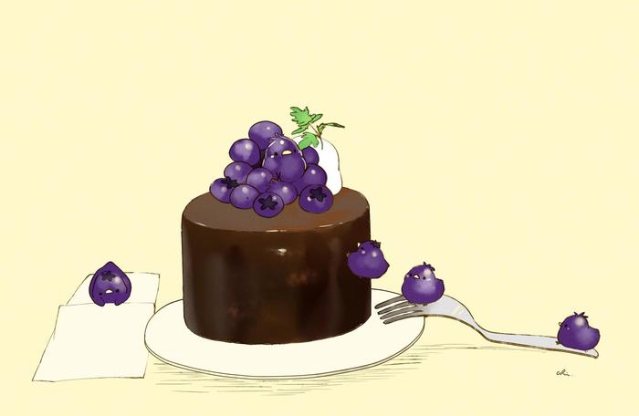 蓝莓巧克力蛋糕插画图片壁纸