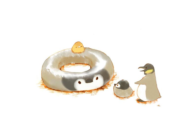 企鹅甜甜圈插画图片壁纸