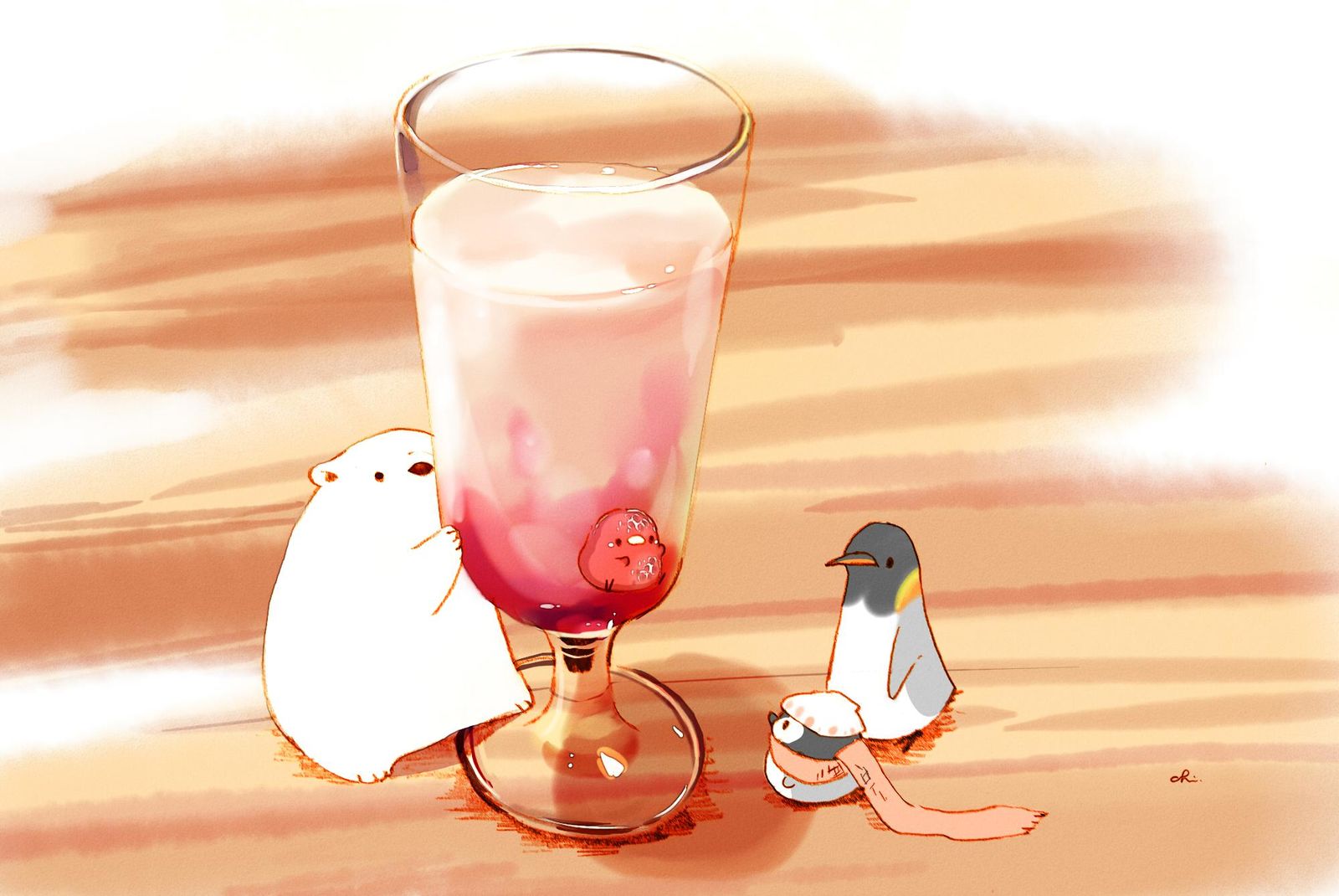 草莓酸奶插画图片壁纸