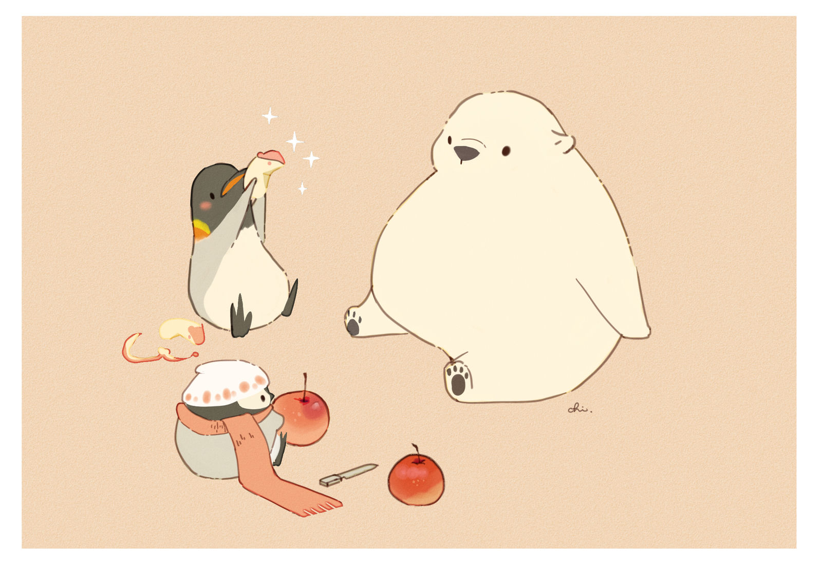 白熊苹果-原创暑がりペンギンと寒がり子ペンギン