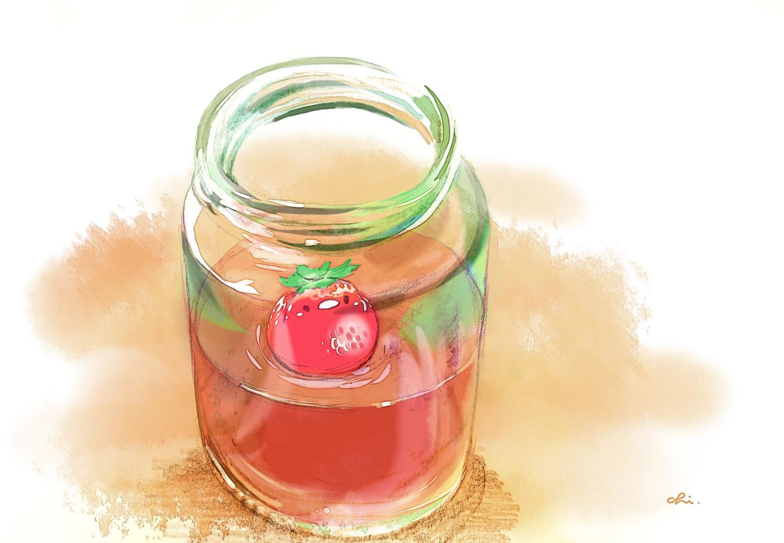 草莓瓶插画图片壁纸