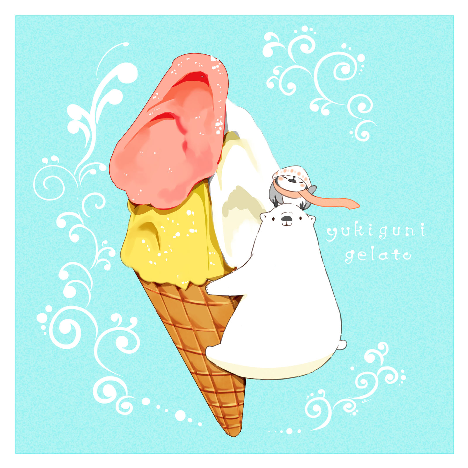 雪国冰淇淋-原创暑がりペンギンと寒がり子ペンギン
