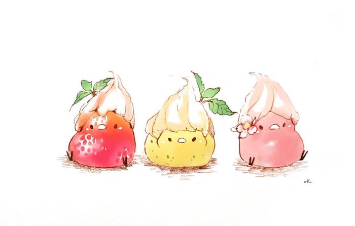 草莓香蕉樱花圣代插画图片壁纸