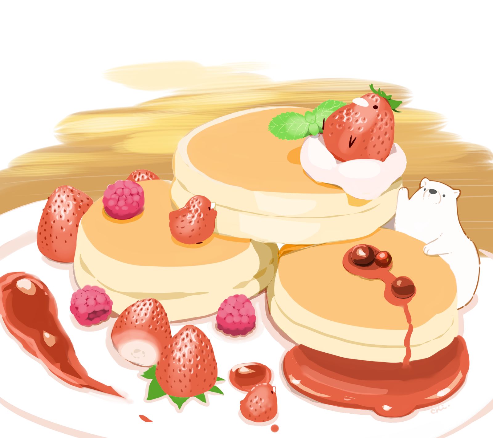 大草莓迷你薄饼插画图片壁纸