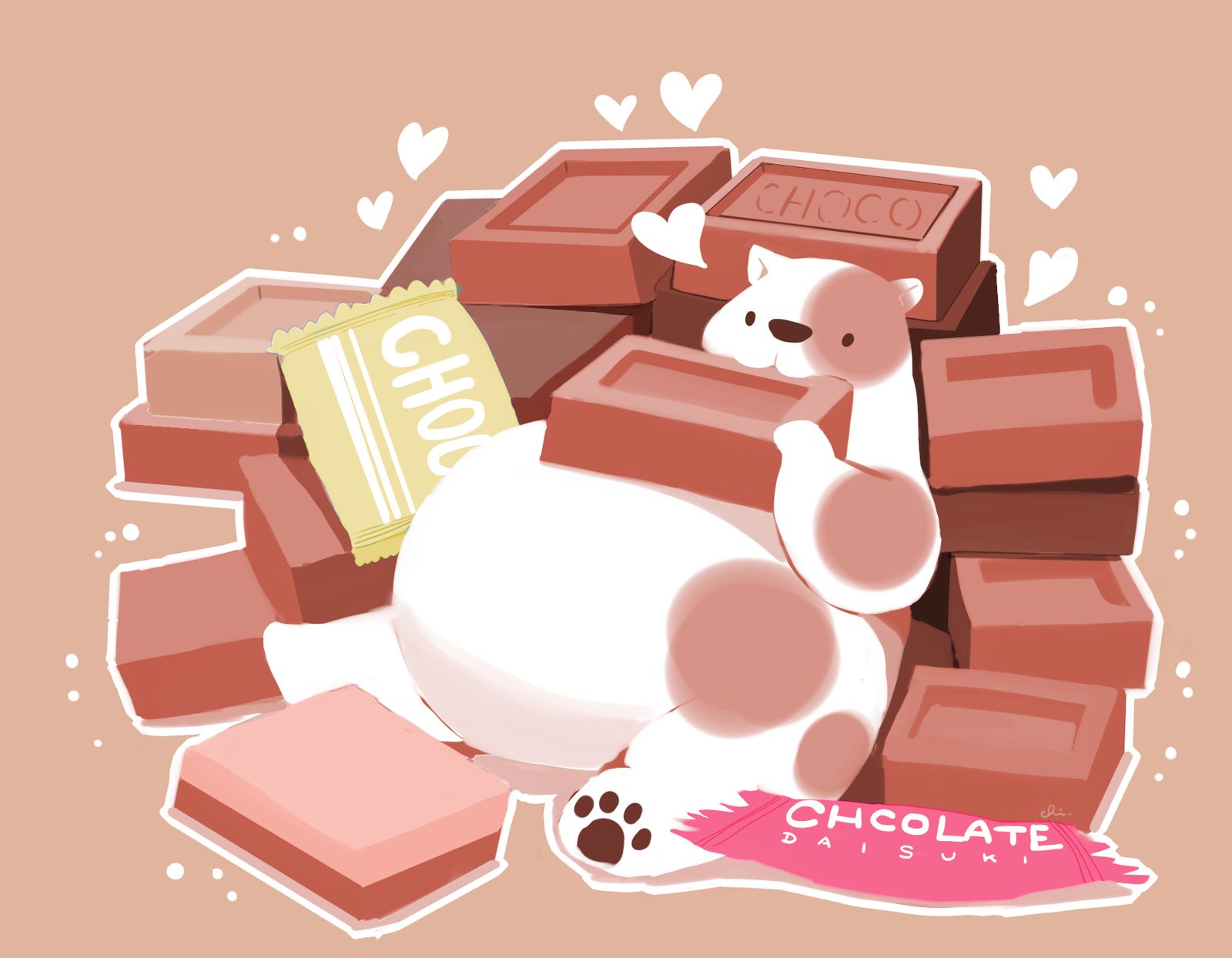 巧克力白熊插画图片壁纸