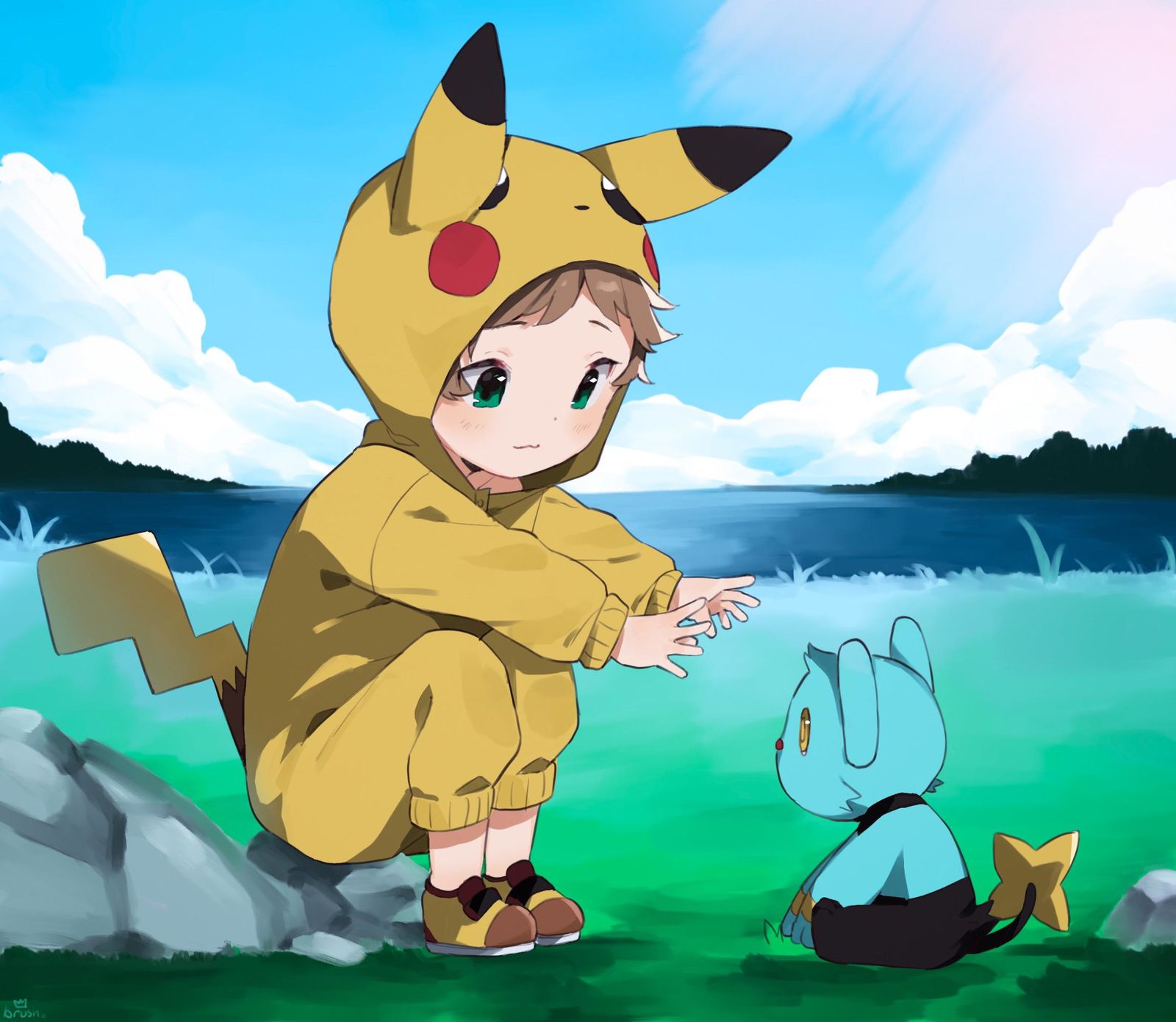 A PokéKid and his Pokémon插画图片壁纸