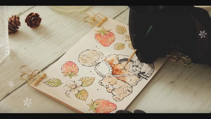 牛奶草莓水彩妆（赠品）插画图片壁纸
