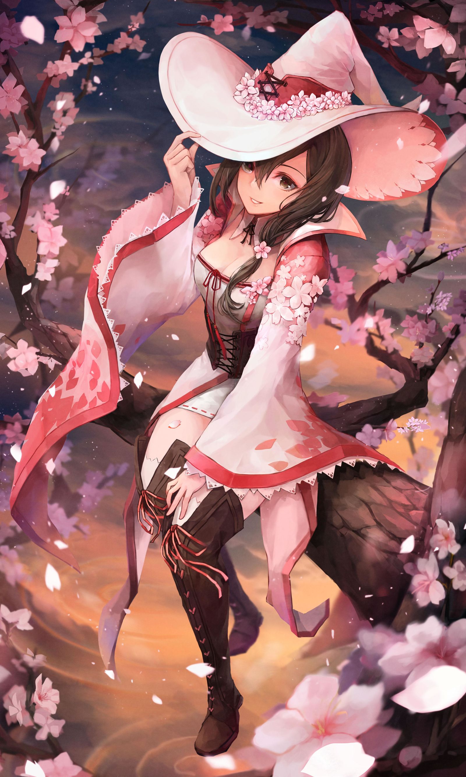 cherry blossom witch插画图片壁纸
