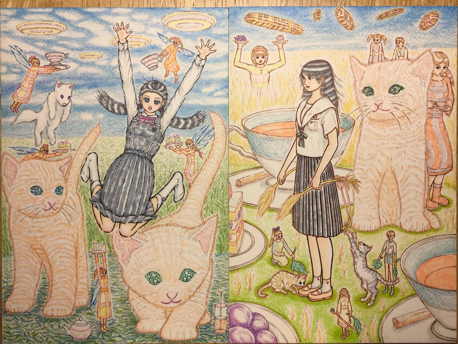 小人（妖精）与小猫…野外茶会❤️插画图片壁纸