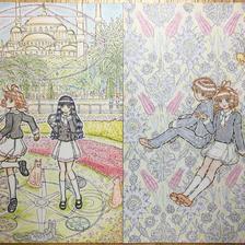 小樱、知世、小狼和蓝色清真寺世界遗产旅行插画图片壁纸