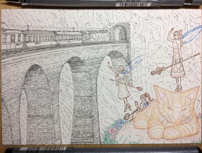 妖精们目送着穿过兰多巴萨桥的雷蒂什铁路插画图片壁纸