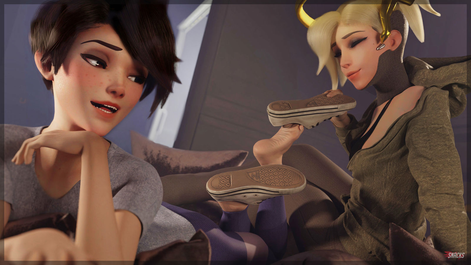 Tracer and Mercy - Shoe Removal插画图片壁纸