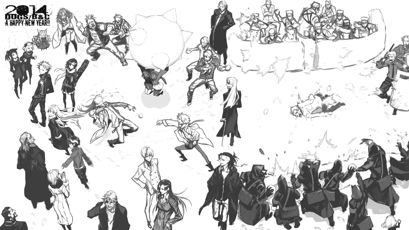 新春黒白雪合戦插画图片壁纸