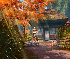 秋天的寺院-风景背景