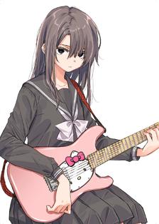 虽然看起来很酷，但实际上是个非常可爱的吉他手的女人头像同人高清图