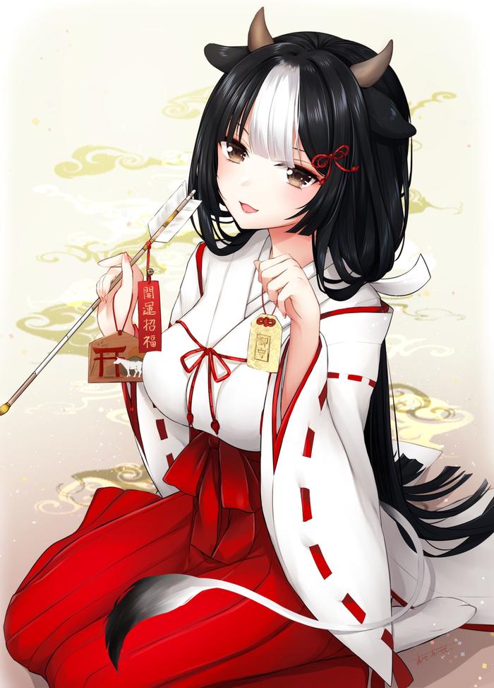 巫女牛娘和新年⛩插画图片壁纸