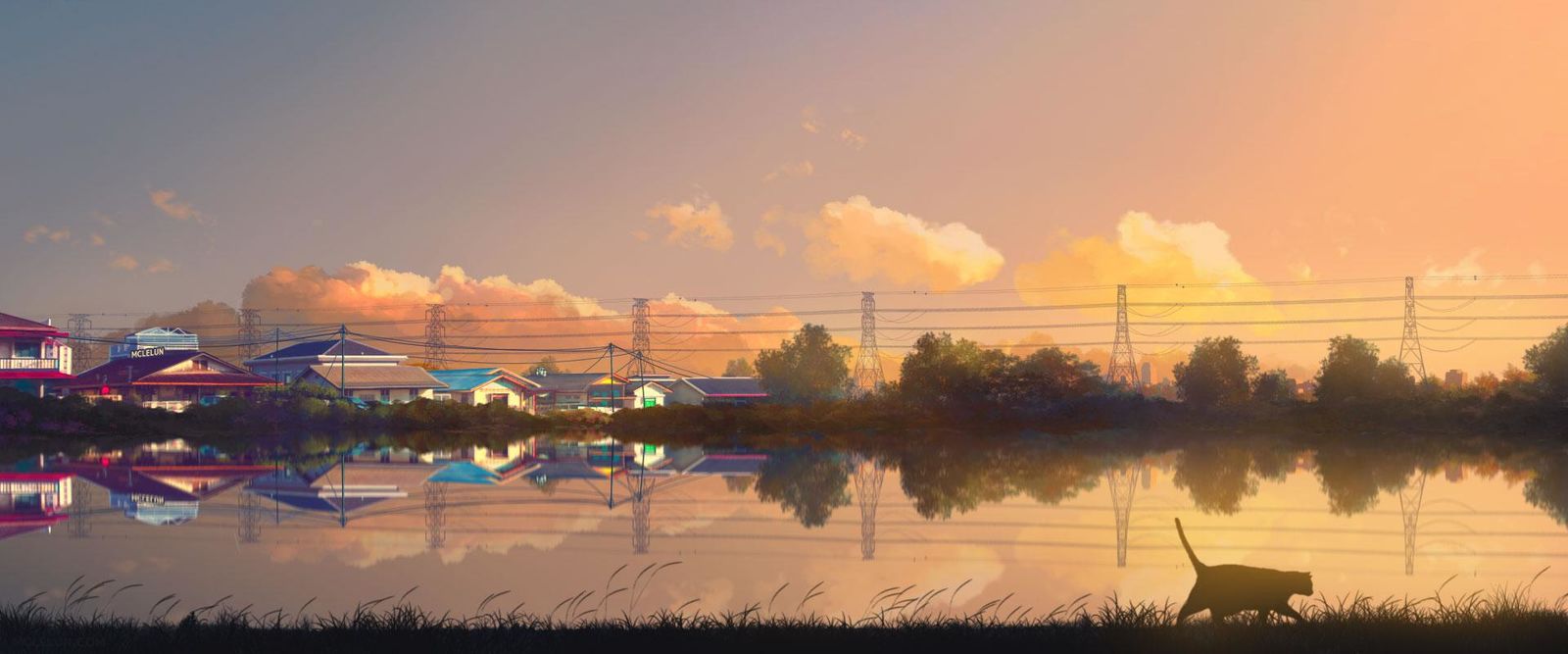 Sunset Lake插画图片壁纸