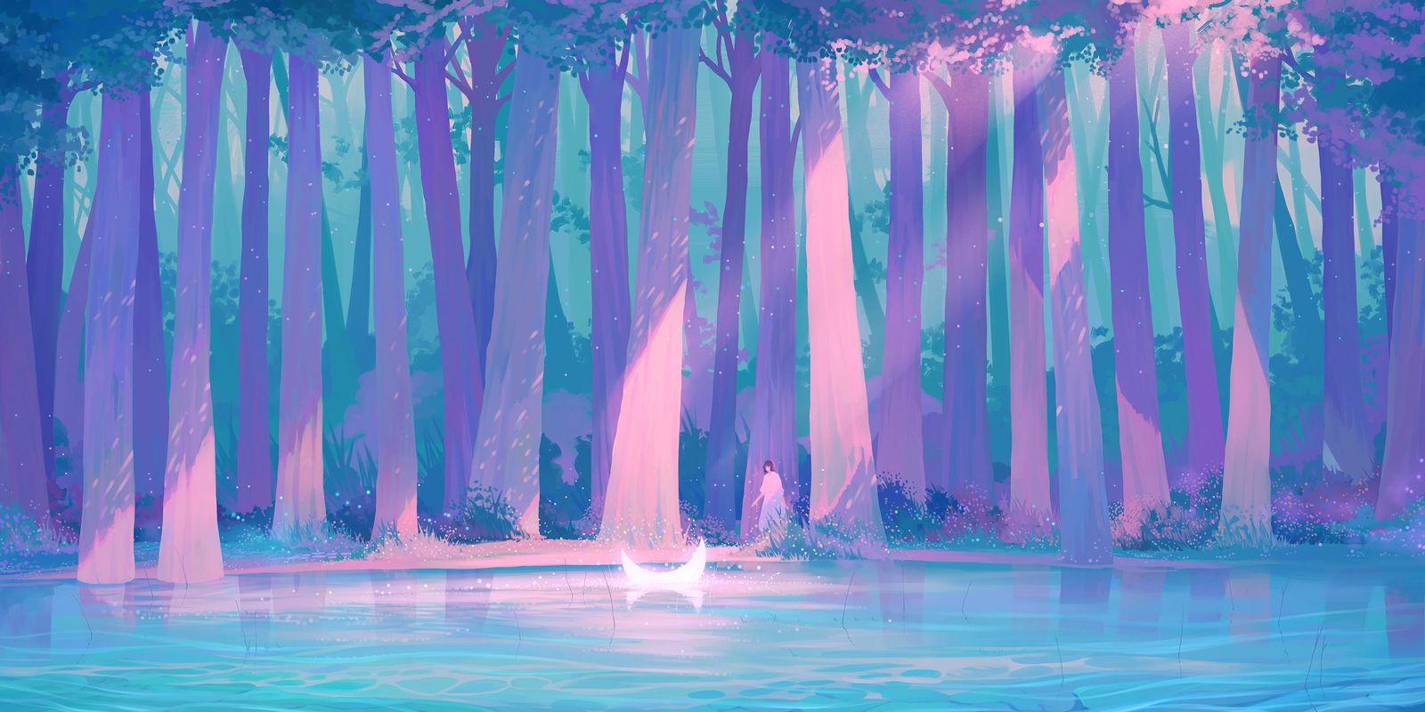 蓝色森林的梦境插画图片壁纸