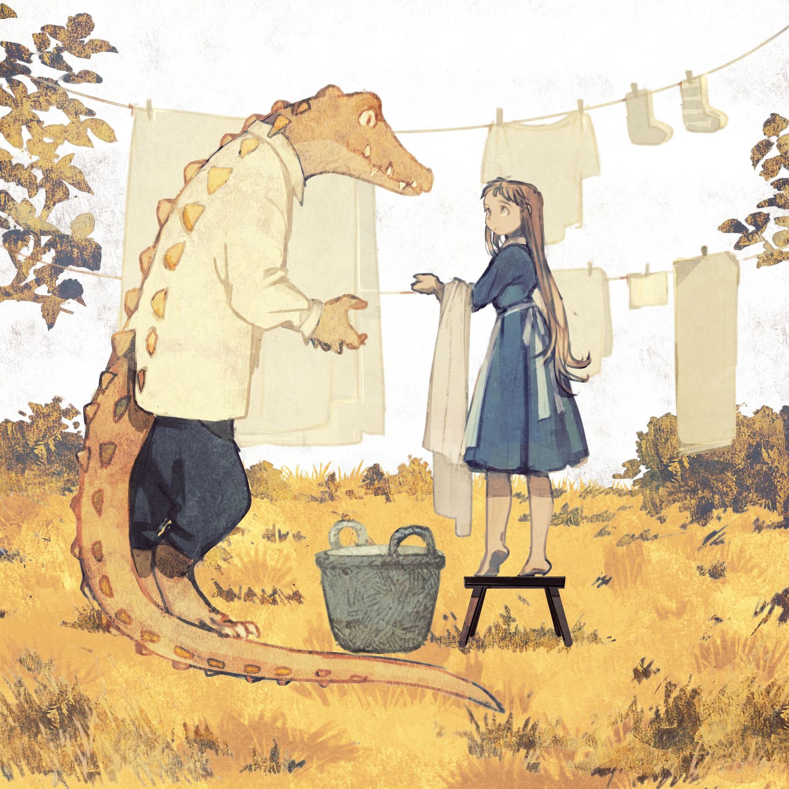 鳄鱼和少女插画图片壁纸