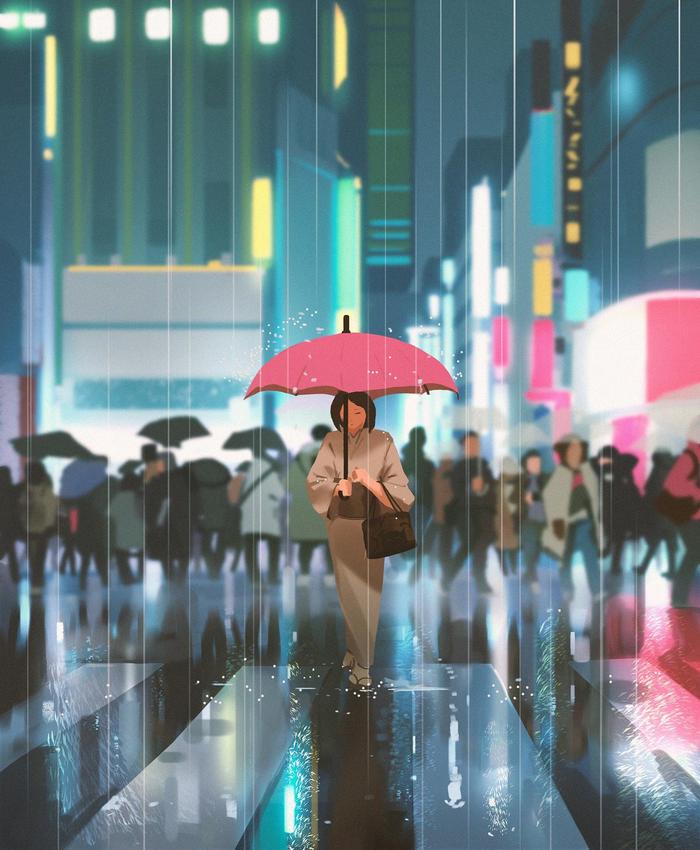 Neon rain插画图片壁纸