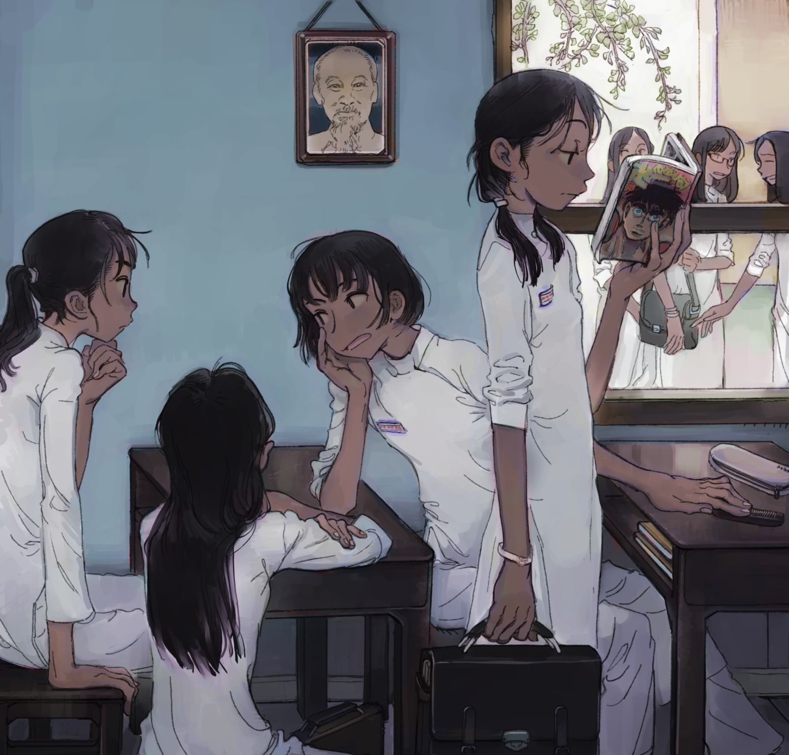 vietnamese schoolgirls插画图片壁纸