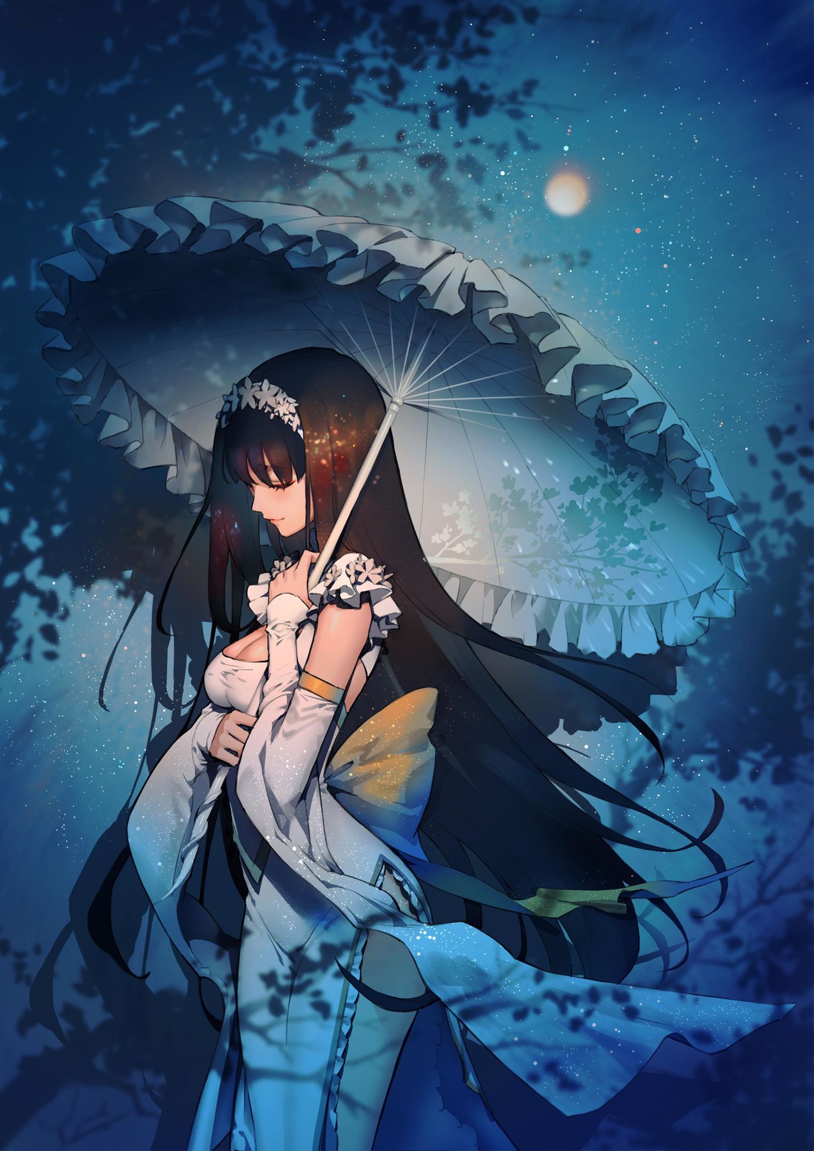 under the projected moon
