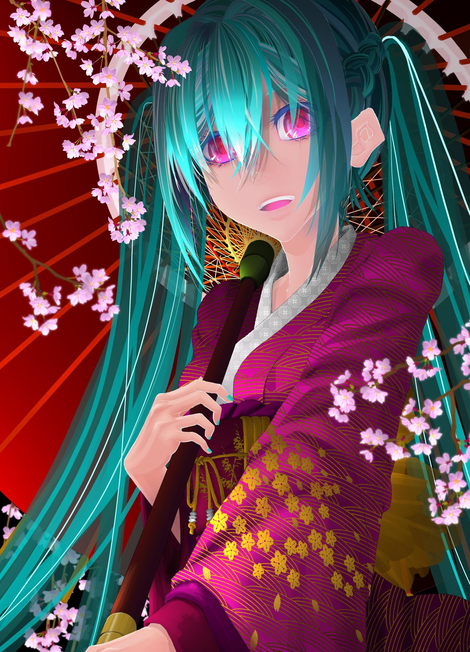 夜樱miku初音未来樱花树
