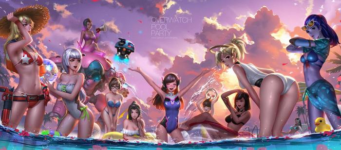 Overwatch Pool Party插画图片壁纸